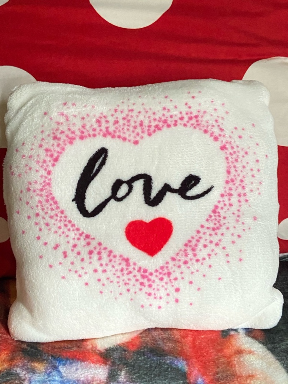 White Plush 'Love' Heart Pillow with Red Heart Accent